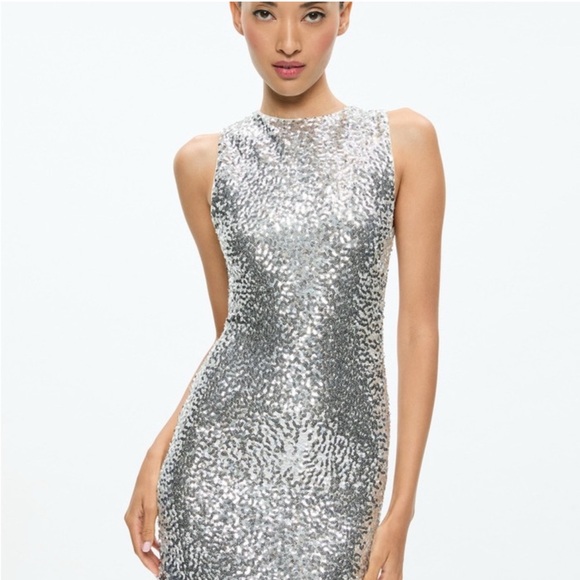 alice olivia silver sequin dress New York Alice + Olivia Silver Sequin Wrap Midi Dress Size 8
